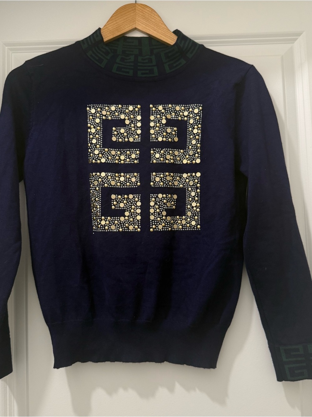 Givenchy Navy Embellished Logo Turtleneck Sweater